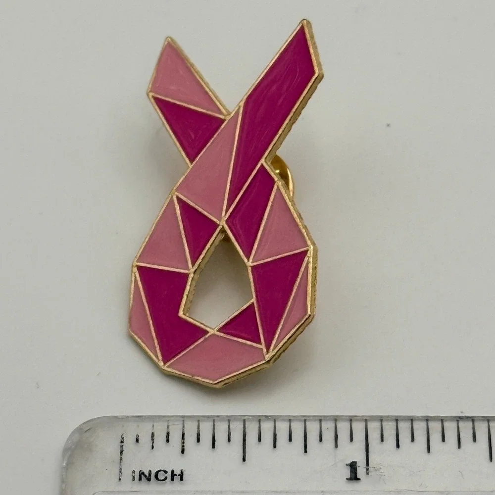 2 Pink Ribbon Breast Cancer Awareness Enamel Lapel Pins Geometric Ribbon Lot